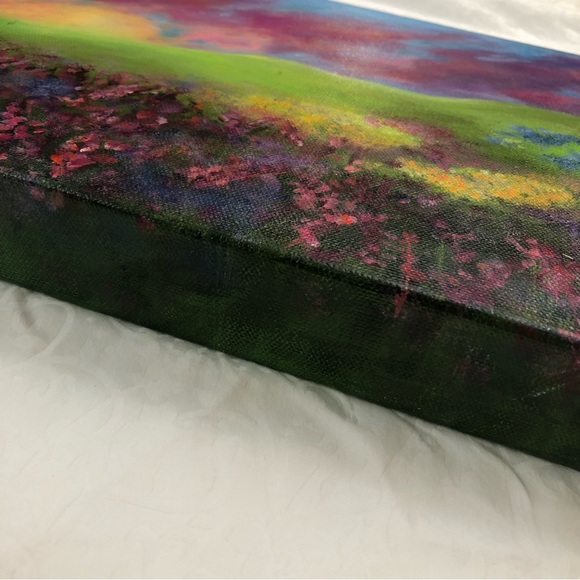 ORIGINAL ART 12x9 Flower Field Sunset Painting on Deep Edge Gallery Wrap Canvas - Picture 3 of 7